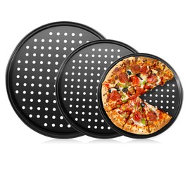 mobzio Baking Steel Pizza Pan with Holes, Round Pizza Pan for Oven, 9 Inch, 11 Inch, 12 Inch Bakeware Pizza Tray, Nonstick Baking Supplies Home Kitchen Steel Crisper Pizza Pan Set (3 Pcs)
