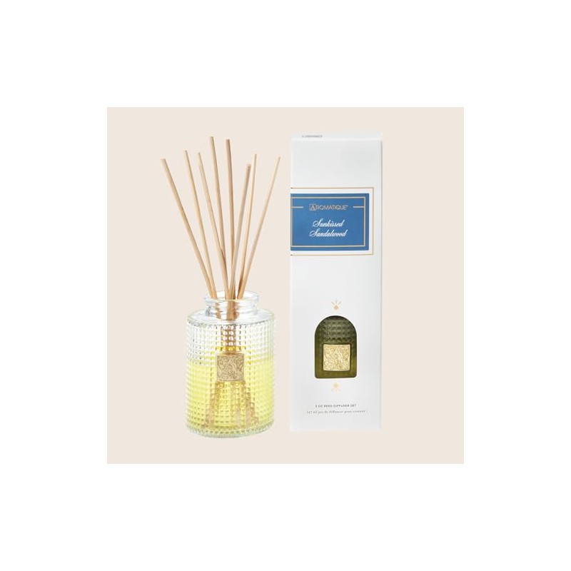 Sunkissed Sandalwood Aromatique Reed Diffuser Gift Set Glass Vessel, Clear