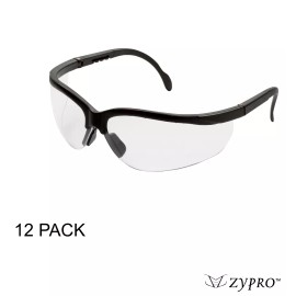 BBS Safety 12 Pair Pack Protective Safety Glasses Clear Lens Adjustable Extendable Temples