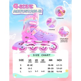 2PM SPORTS Kids Inline Skates for Girls Age 4-8 5-8 6-12 8-12 with Light Up Wheels, Adjustable Inline Skates for Women Youth Female Outdoor Indoor Size 11C 1 2 3 4 5 6 7 8 Pink Butterfly