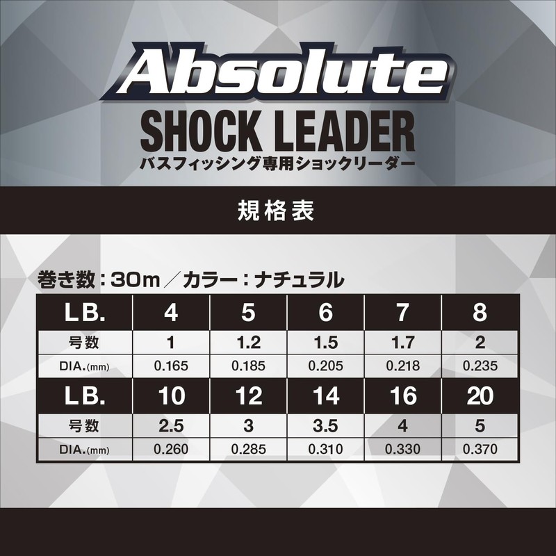 VARIVAS Absolute Shock Reader, VSP Fluorocarbon, 11.8 ft (30 m),