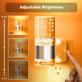 JandCase Night Light, Automatic Night Lights Plug into Wall, 2 Pack Dimmable LED Night Light with Adjustable Brightness, Night Lights Plug in with Auto Light Sensor, Amber for Bathroom Hallway Decor