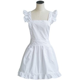 LilMents Petite Maid Ruffle Retro Apron Kitchen Cooking Cleaning Fancy Dress Cosplay Costume (White)