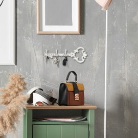 Relaxdays Key Rack, Wall-Mounted, 3 Hooks, Decorative Shape, Cast Iron, Vintage Look, HxWxD: 12.5 x 33 x 4.5 cm, White