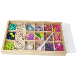 Lena 32024 Craft Set Wooden Threading Beads Large and Wooden Threading Letters in Wooden Cassette, Beads Set with Over 400 Pieces, Wooden Threading Beads, Wooden Beads Set for Children from 4 Years,