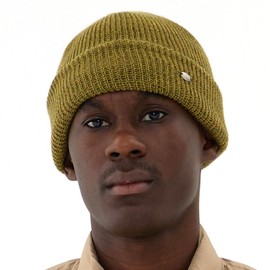 UNDERCONTROL Steel Logo Label Unisex Autumn Winter Acrylic Thick Warm Outdoor Two-Tone Beanie Korea Knit Slouchy Skull Ski Hat, Mustard Olive