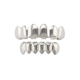 Silver-Tone Hip Hop Removeable Mouth Grillz Set (Top & Bottom) Player Style