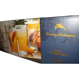TOMMY BAHAMA 10-PC Glass SET Clear Glasses 14.4 Oz /425 ml  in ORIGINAL GIFT BOX