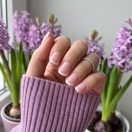16 tamaños de uñas postizas extra cortas con punta francesa cuadrada, uñas de gel para pegar.