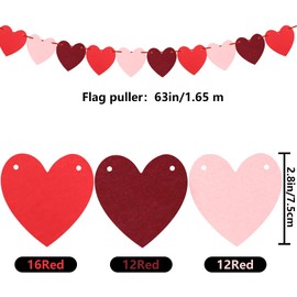 Valentines Day Decorations Heart Bunting-Felt Love Red Heart Garland,No DIY Paper Heart Decorations-Fabric Hanging String Streamer Banner for Birthday Wedding Anniversary Party Photo Props Curtain