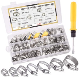 MIAHART 80PCS Hose Clamp Adjustable 6-38mm Pipe Tube Clamps 7 Sizes Hose Ducting Clamps Worm Drive Clamps in PP Storage