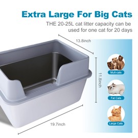 Stainless Steel cat Litter Box with Lid,XL Metal Litter Box with high Sides,Litter Boxes for Large Cats,with Litter Mat Litter Scoop Cat Toys,Non-Sticky,Anti-Leakage,No Smell,Easy Cleaning