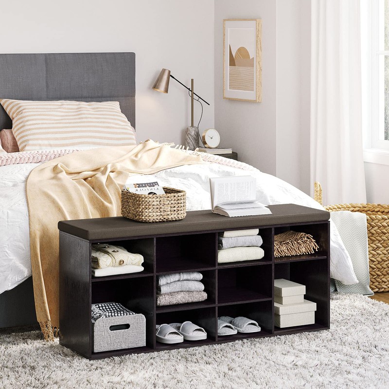 DINZI LVJ Shoe Storage Bench with Cushion, Cubby Shoe Rack