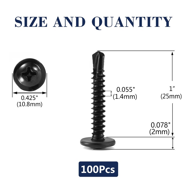 #8 x 1 Sheet Metal Screws 100Pcs 410 Stainless Steel