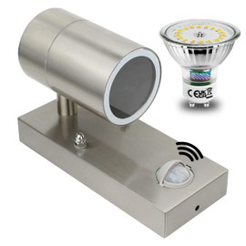 Allesgute Outdoor Wall Lights with PIR Motion Sensor, IP44 Stainless Steel Outdoor Lights Mains Powered Security Lights Outside 240V for Porch Front Door with 1x 5W GU10 Bulb Cool White 6000K