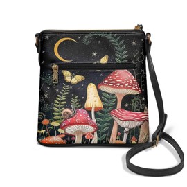 chaqlin Mushroom Print Crossbody Purse for Womens Large Handbag Leather Crossbody Shoulder Tote Bags Ladies Girls Casual Sling Purse Mushroom Print Crossbody Bags
