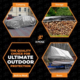 Heavy Duty Poly Tarp - 20' x 20' - 10 Mil Thick Waterproof, UV Blocking Protective Cover - Reversible Silver and Black - Laminated Coating - Grommets - by Xpose Safety