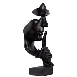 TOATELU Moderne Skulptur Deko, Silence is Gold Denker-Statue, Figur Skulpturen aus Harz, Modern Skulpturen Abstrakte Deko, Moderne Kreative Minimalistische Skulptur für Wohnzimmer Büro(schwarz)
