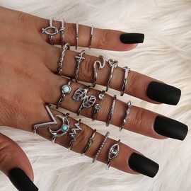 INENIMARTJ Boho Rings for Women Teen Girls,Gold Stacking Rings Set Vintage Knuckle Stackable Moon Star Snake Butterfly Heart Flower Leaf Top Finger Rings, Metal, alloy