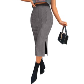 Zeagoo Womens Stretch Skirts High Waisted Midi Skirt Women's Long Work Skirts for Women Office Fall Skirt 2025 Dark Gray M