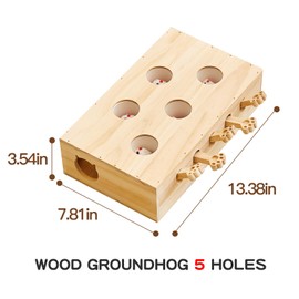 HaoCpetslian Wooden Whack-a-mole Interactive Cat Toy for Indoor Cats Interactive Pet Toy Box Cat Puzzle Toy for All Ages Cats for Indoor Play Exercise (5 Holes)