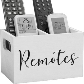 First-zgel Remote Holder for Table, 2 Slots Wooden TV Remote Control Holder, Bedside Remote Storage Organizer for Office, Home - 6.5" x 4" x 4" - White