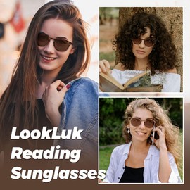 LookLux Reader Sunglasses Women, Small Round Prescription Reading Sunglasses with Readers with Spring Hinge, 3.0