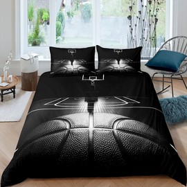 Castle Fairy Black Basketball Bedding Set Twin Size,Basketball Court Duvet Cover Sports Games Theme Bed Comforter Cover Set for Kids Boys Girls,White Lights Bedding Quilt Cover Set Decorative 2 Piece