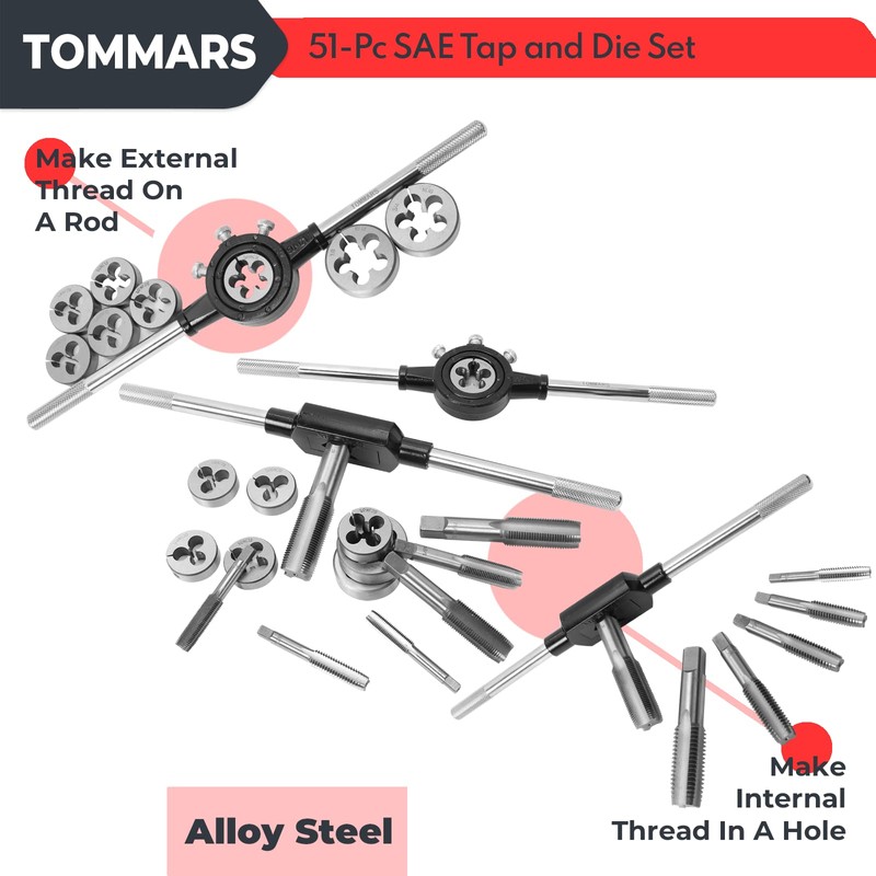 TOMMARS 51-Pc 1/4-20 to 1-14 Jumbo Tap and Die Set