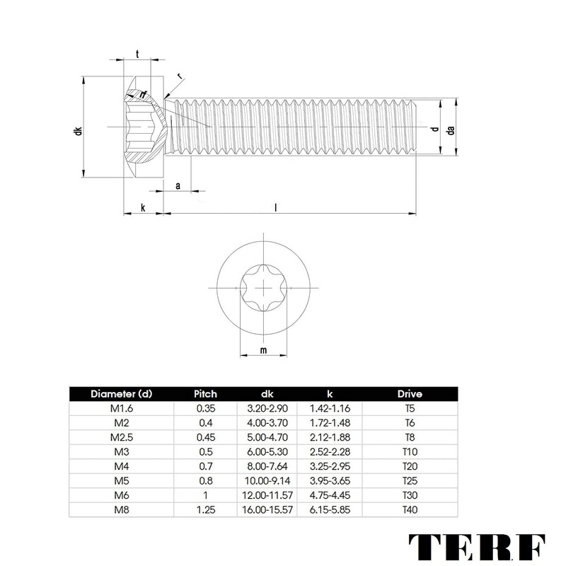 TERF® M3 X 10mm Torx Socket Pan Machine Screw Black