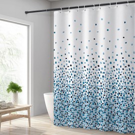 Hoomtaook Shower Curtain 180 x 200 cm Blue Mosaic Shower Curtain Waterproof Textile Polyester Washable with 12 Shower Curtain Hooks Shower Curtain with Weight Bottom