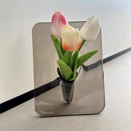 FOWSEEK Frame Flower Vase - Clear Acrylic Vases for Flowers, Modern Art Vases for Home Decor, Unique Decorative Vases for Desktops Bookshelf Bedroom Living Room Wedding House Warming Gifts, Grey