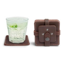 Hide & Drink Leather Coasters Set of 8, Premium Leather Table Protection for Drinks, Elegant Accessory for Home/Office, Protects Surfaces, Bourbon Table Coasters, Bar, Western (Bourbon Brown)