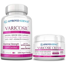 Approved Science Varicosil Capsules and Cream - 45 Capsules - 2 fl oz - Soothe Varicose Veins, Improve Circulation and Blood Flow, Tighten Stretched Veins, Lighten Appearance - All Natural, Vegan
