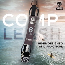 OAM Premium Comp Surfboard Leash - 5', 5.5, 6, 7, 8, 9 - Made in The USA - Competitive Surfboard Leash w/Key Pocket, Colors: Black, Blue, Clear - Pro Rider Designed (Black, 5)