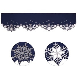 Simhomsen Embroidered Snowflakes Mantel Shelf Top Scarf Runner for Christmas ( Navy Blue, 70 × 17 inches)