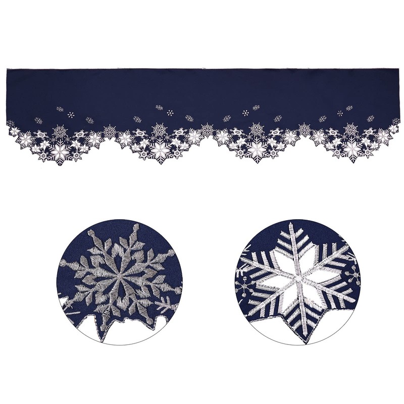 Simhomsen Embroidered Snowflakes Mantel Shelf Top Scarf Runner for Christmas