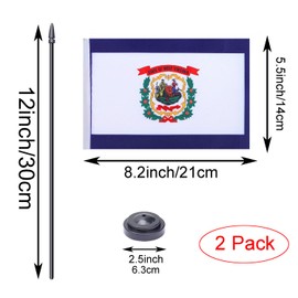 WXTWK 2 Pack USA West Virginia Flag West Virginia State Desk Flag Set - Mini Small West Virginia Table Office Flags with Black 12" Solid Pole Stand Base Classroom Meeting Desktop Decorations