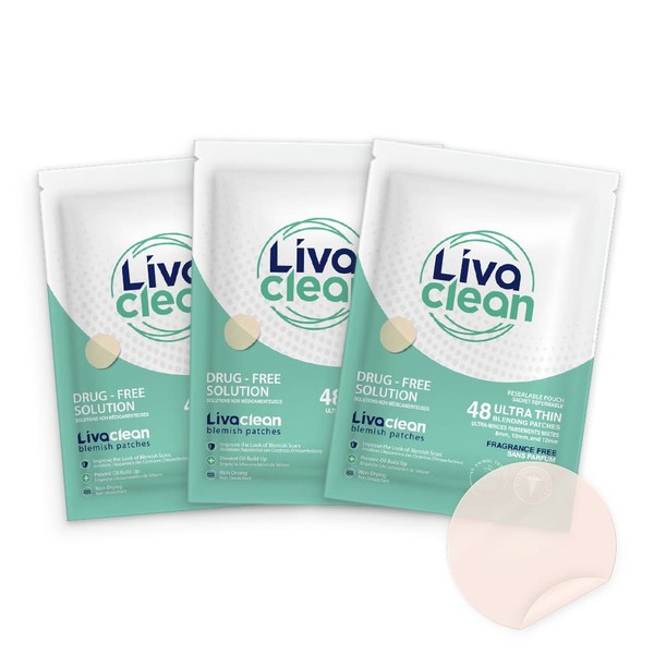 3 Pack (144 Count) LivaClean Hydrocolloid Patches, Spot Stickers Bulk, Hydrocolloid Patches for Face, Spot Patches for Face, Overnight Spot Patch for Face and Skin