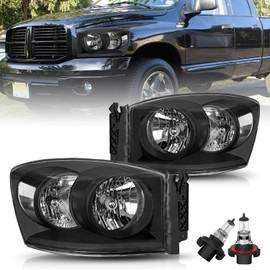 Bingbingmotor BRYGHT Anti-Fogging Headlight Assembly Fit For 06 07 08 2006 2007 2008 Dodge Ram 1500, 06 07 08 09 2006-2009 Ram 2500 3500 OE Style Pair Set Black Housing & Clear Reflector with Bulbs