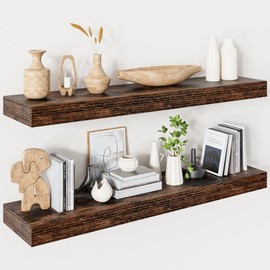 Floating Shelves for Wall 36 Inches Long,9.3" Deep Rustic Brown Floating Shelf Set of 2,Wall Mounted Shelves for Bathroom Bedroom Living Room Kitchen Office,Shelf for Books Storage,Home Decor