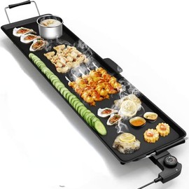 MAT EXPERT 35" Tabletop Teppanyaki Grill, Portable Nonstick BBQ Griddle, 2000W Electric Barbecue Plate w/5 Adjustable Temperature, Large Capacity Oil Tray, Camp/Picnic/Gathering