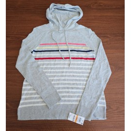 Charter Club Women's Size Small Charter Club Striped Hooded Sweater In Gray-NWT