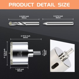 Mollom 2-1/16" (52mm) Diamond Hole Saw with 2Pcs Removable Pilot Drill Bit Smooth Cutting for Porcelain Tiles,Glass,Ceramic,Marble,Fiberglass,etc