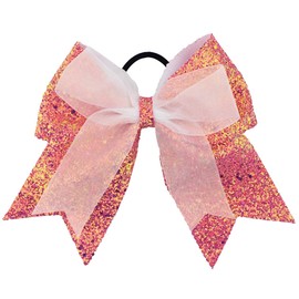 White Fang ZA066 Hair Elastics, Ribbon, Glitter, Cute, Hair Accessory, For Kids and Girls (08: Pink)