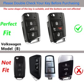 SLAKNOK for Volkswagen Key Fob Cover with Keychain,Real Carbon Fiber Zinc Alloy Protection Key Case Compatible with VW Key Shell Smart Remote keyless Entry Accessories(Gun_color and Black)