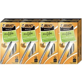 BiC Round Stic Xtra-Life Black Pens Medium 96ct 2 Pack (192 Total)