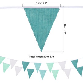 MECCANIXITY 33ft Pennant Banner, 36 PCS Triangle Flags Fabric Bunting Banner for Birthday Wedding Garden Outdoor Party Decorations(Green Dark Green White Light Green)