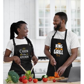 Funny Quote King Of The Grill Queen Of The Kitchen Chef BBQ Grill His and Hers Couple Aprons Ideal Gift For Christmas, Anniversary