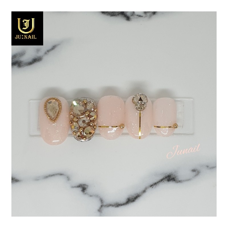 Light pink gold handmade nail tips - Long ballerina /